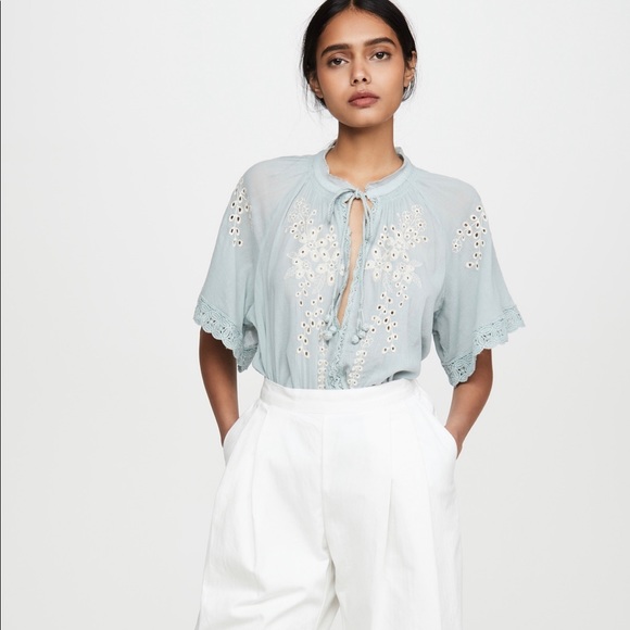 FREE PEOPLE EYELET BLOUSE - Picture 1 of 4